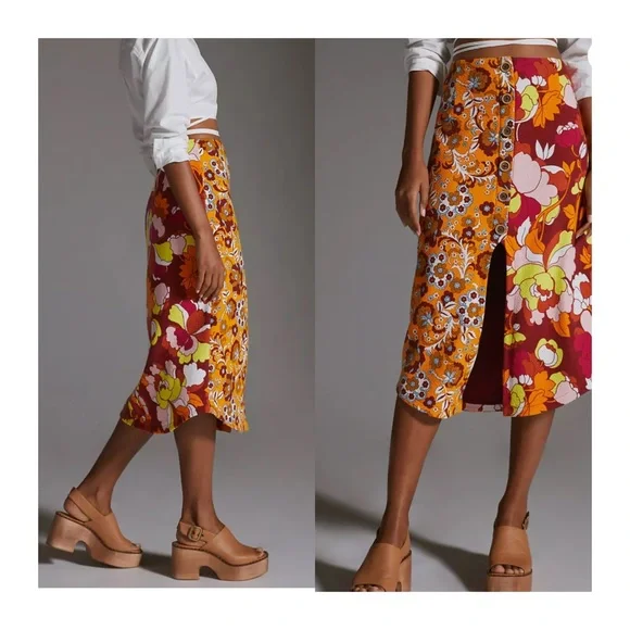 ANTHROOLOGIE MAEVE Button-Front Cutout Midi Skirt - Picture 1 of 17
